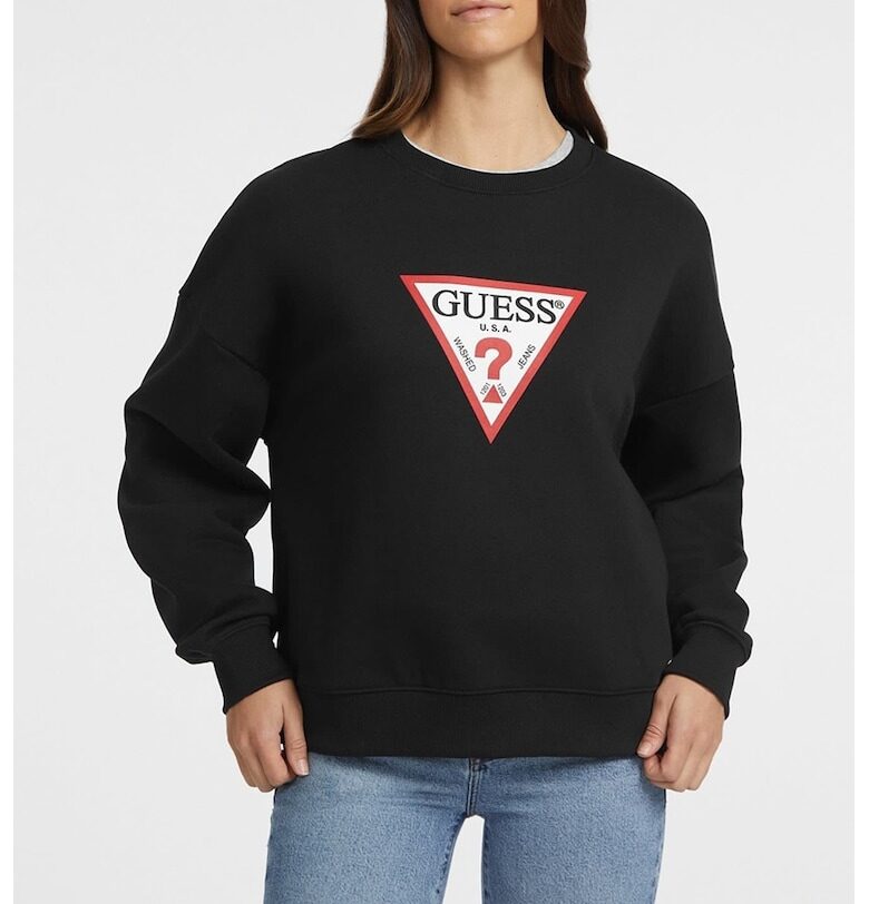 Свободен суитшърт с овално деколте и лого GUESS JEANS