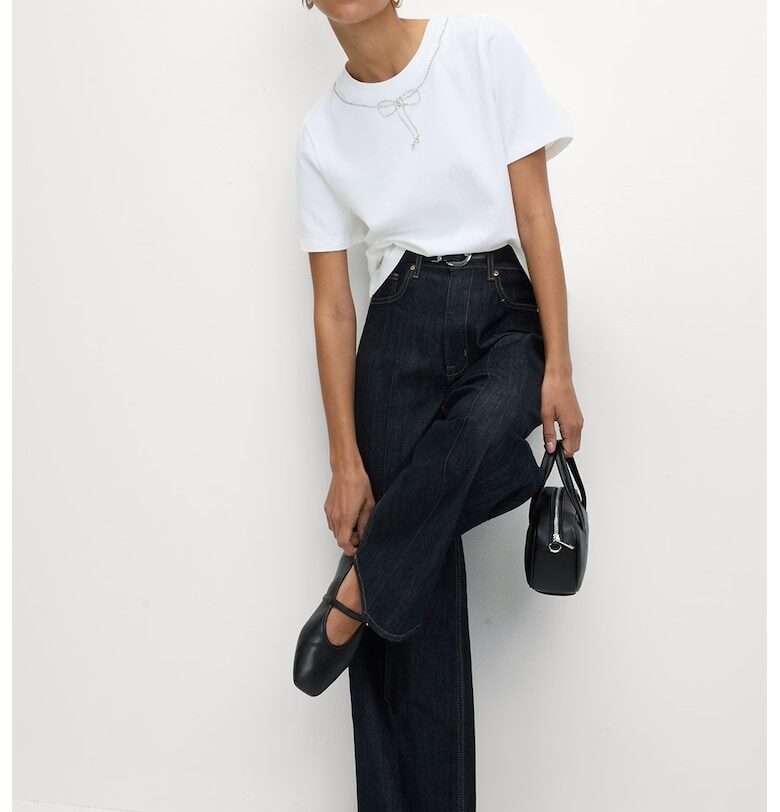 Свободна тениска с декоративни камъни Marks  Spencer