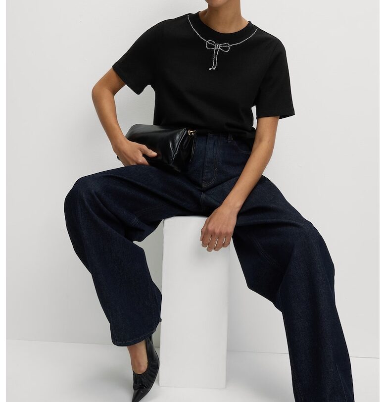 Свободна тениска с декоративни камъни Marks  Spencer