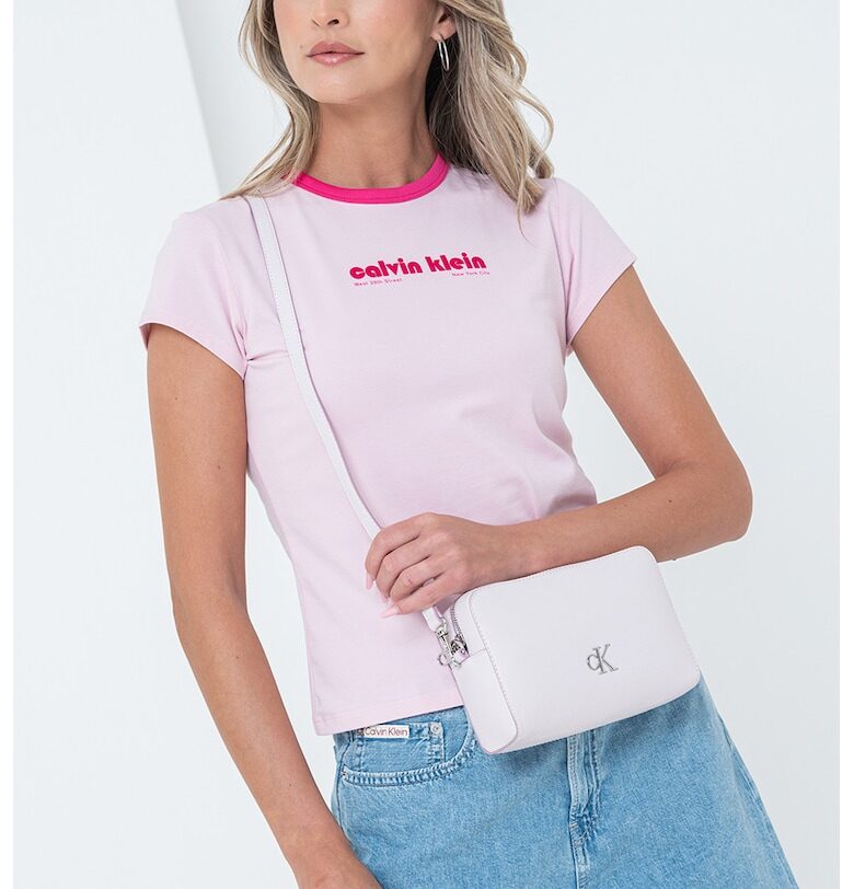 Слим тениска с лого и шарка CALVIN KLEIN JEANS