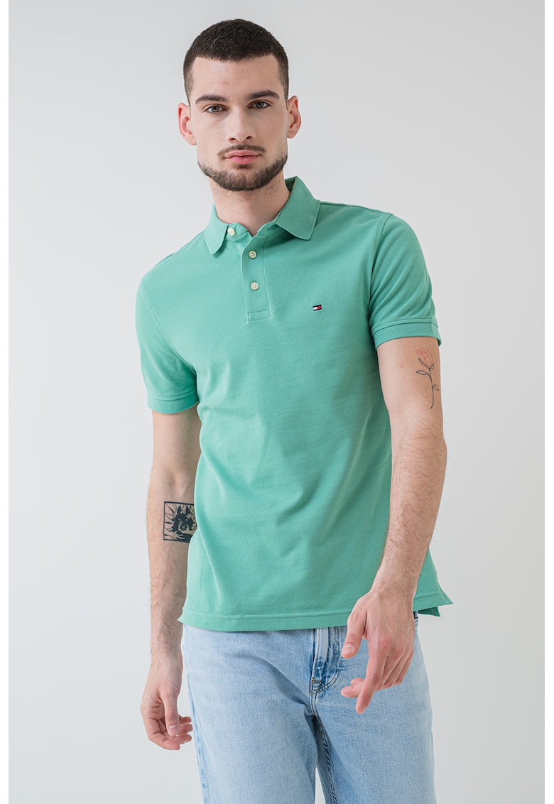 Слим тениска с органичен памук с яка Tommy Hilfiger