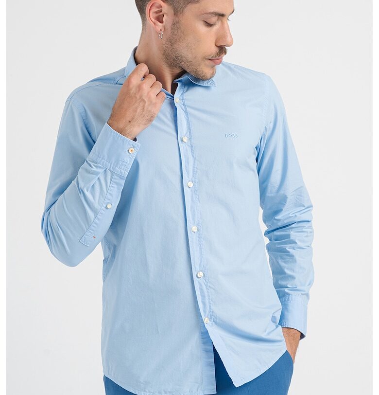 Стандартна памучна риза с бродирано лого BOSS