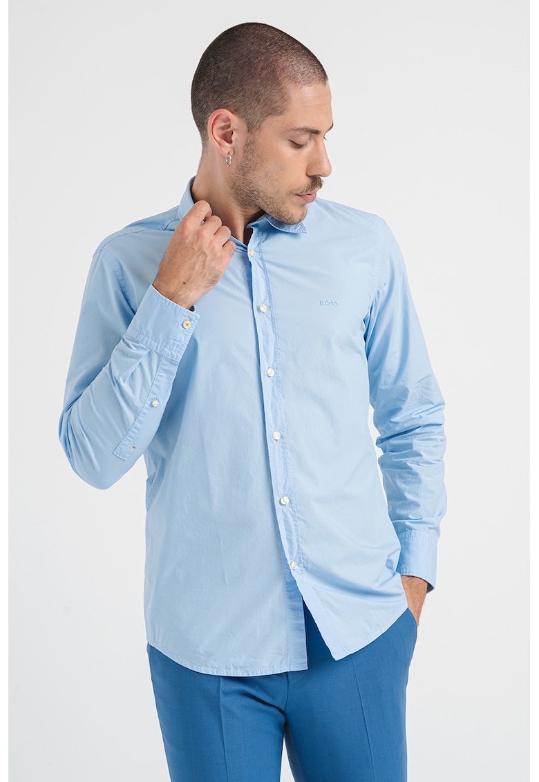 Стандартна памучна риза с бродирано лого BOSS