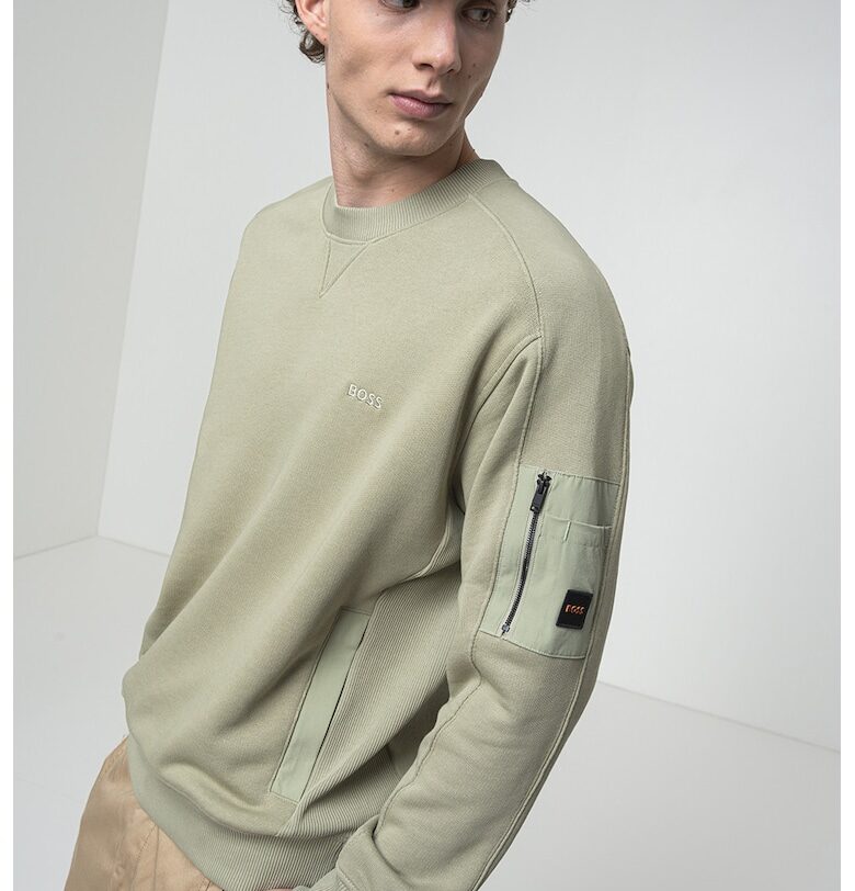 Суитшърт с памук и овално деколте BOSS