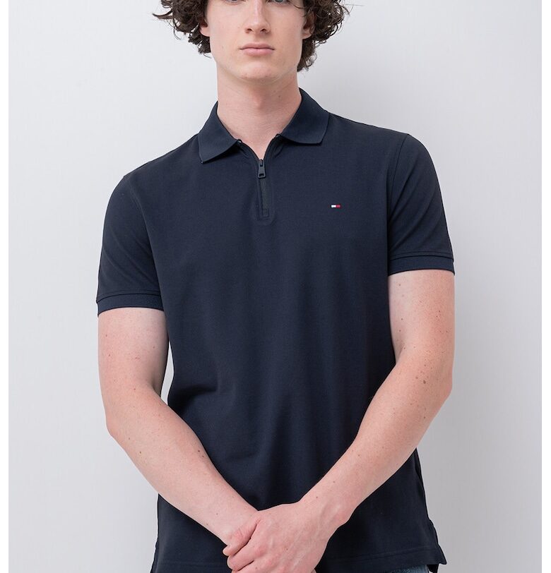 Тениска с къс цип и яка Tommy Hilfiger