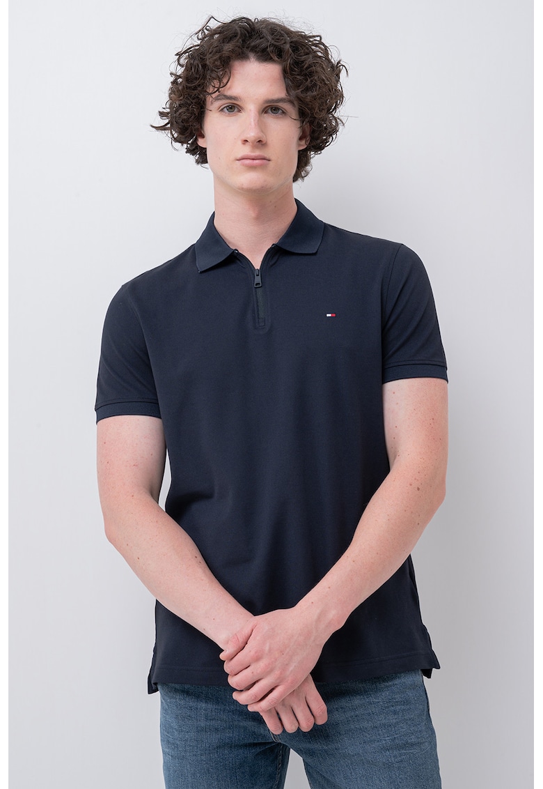 Тениска с къс цип и яка Tommy Hilfiger