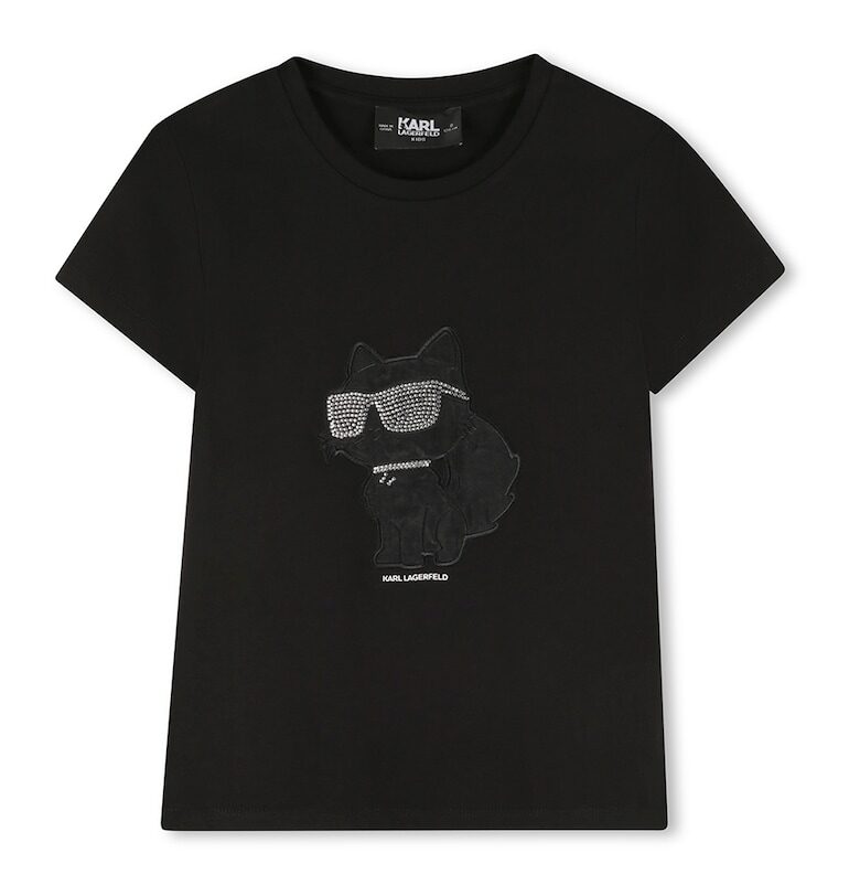 Тениска с лого и декоративни камъни KARL LAGERFELD KIDS