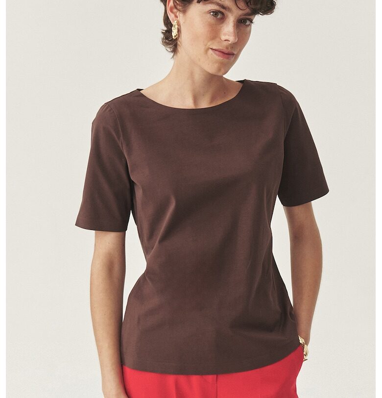 Тениска с овално деколте - Кафяв - Tatuum
