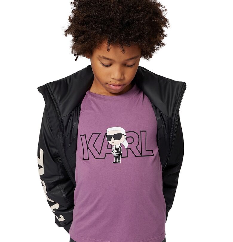 Тениска с овално деколте и лого KARL LAGERFELD KIDS