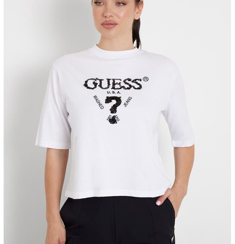 Тренировъчна памучна тениска с пайети GUESS