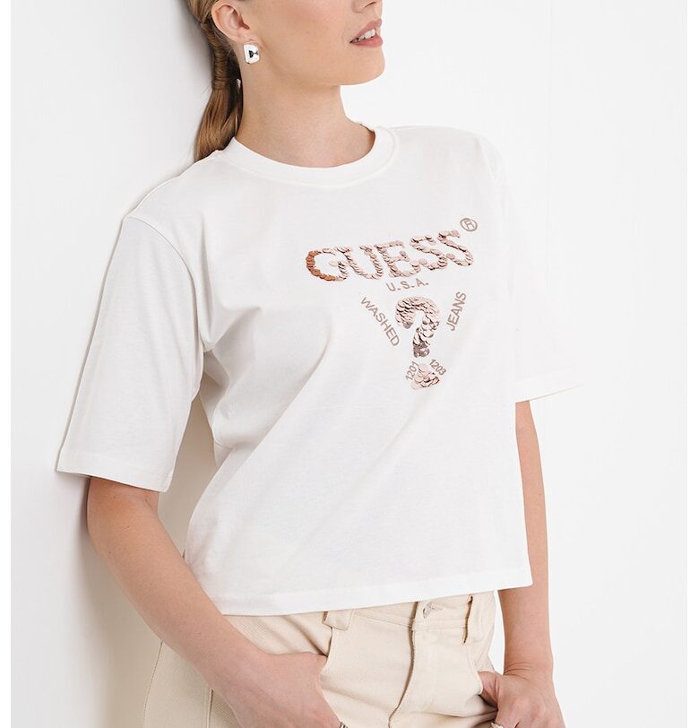 Тренировъчна памучна тениска с пайети GUESS