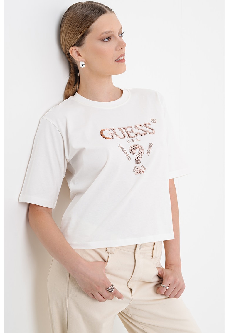 Тренировъчна памучна тениска с пайети GUESS