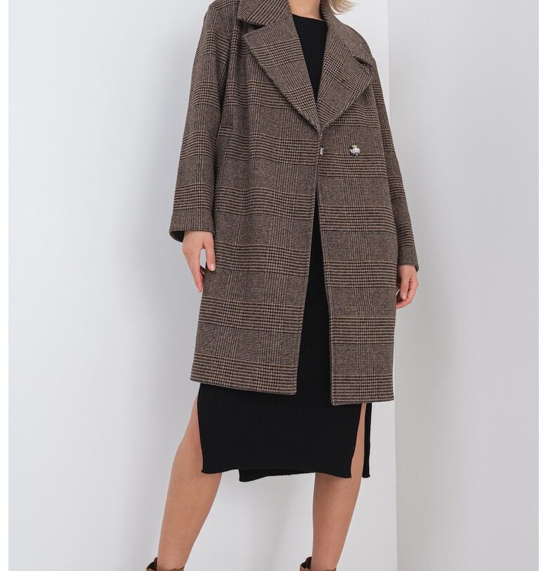 Уголемено карирано палто с вълна Only