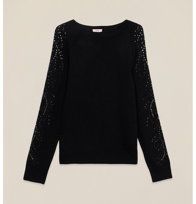 Фино плетен пуловер с апликации по ръкавите Oltre