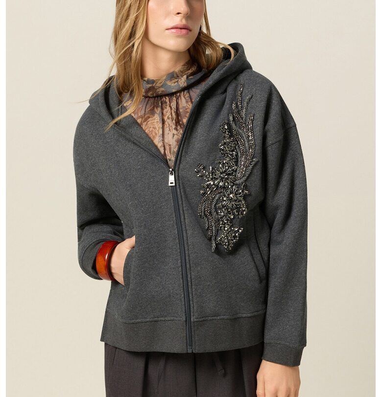 Худи с цип и декоративни камъни Oltre