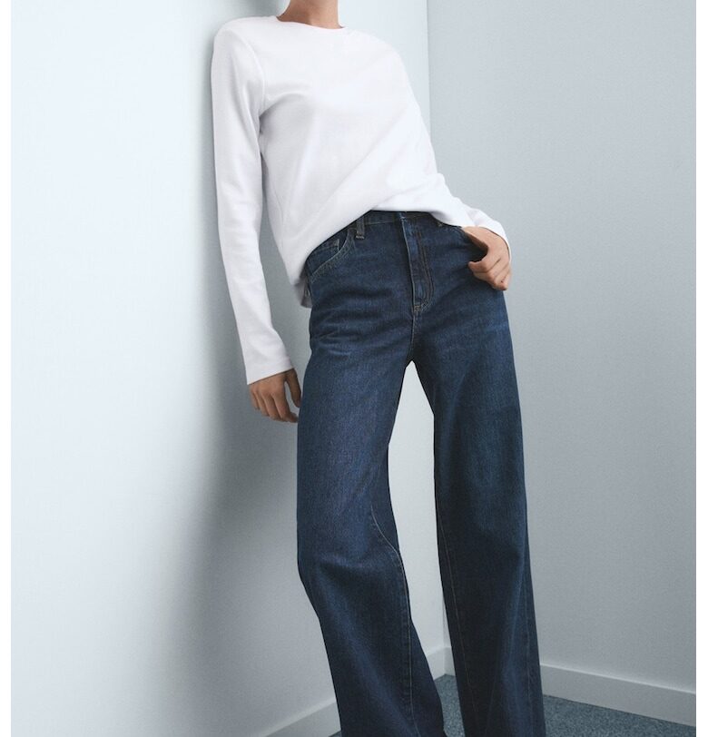 Широки дънки с висока талия Mango