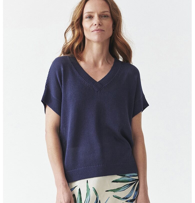 Шпиц пуловер с лиосел и лен с къси ръкави Tatuum