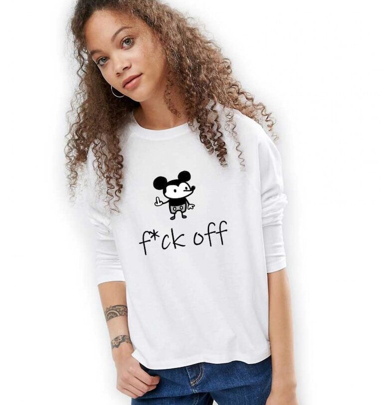 888113368-Бяла дамска блуза - f*ck off Mickey Mouse THEICONIC
