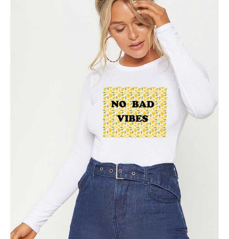 888113553-Бяла дамска блуза - No Bad Vibes THEICONIC