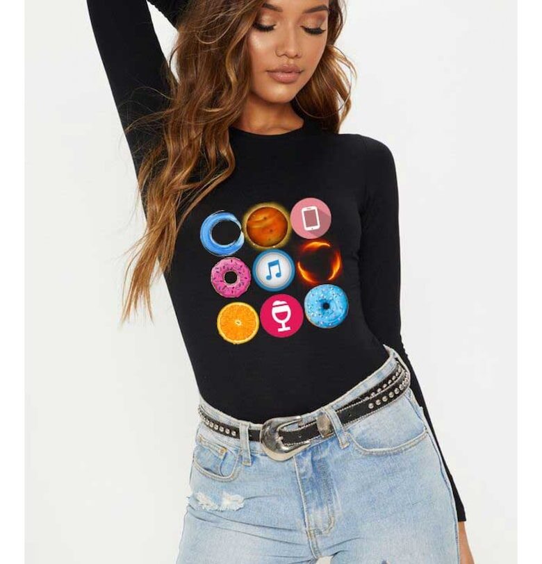 888113556-Черна дамска блуза - Circle THEICONIC