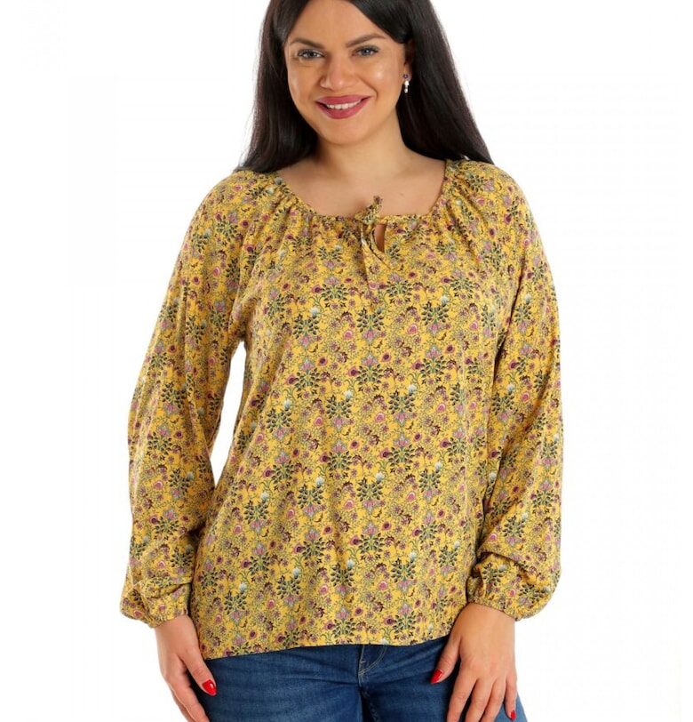 888141925-Дамска блуза - тип IE - Жълт - флорален десен Eranthe
