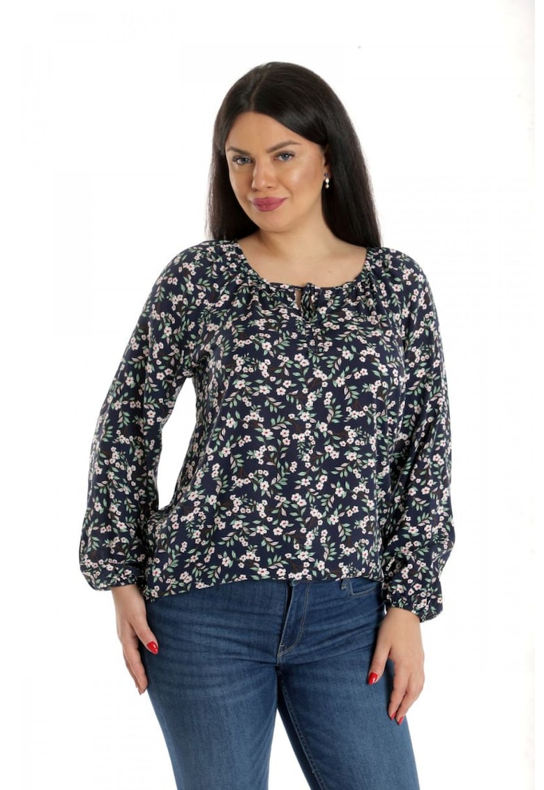 888141926-Дамска блуза тип IE - тъмносиня с щампа на цветя Eranthe
