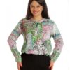 888141927-Дамска блуза - асиметрична - зелена с щампа и панделка Eranthe