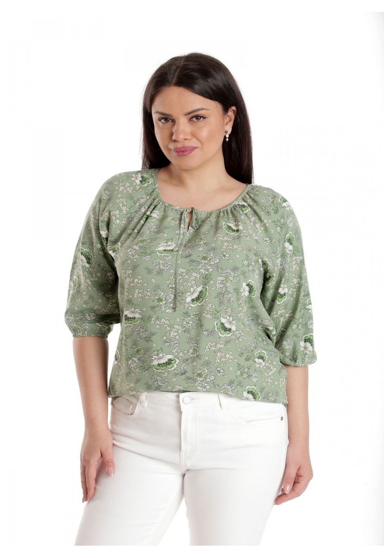 888142602-Bluza Dama - IE - Verde cu imprimeu floral si maneca 3 sferturi Eranthe