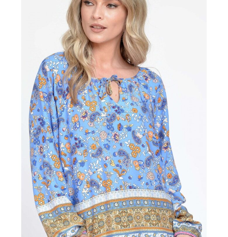 888143228-Блуза IE Дамска с дълъг ръкав - Многоцветна с комбиниран принт Eranthe