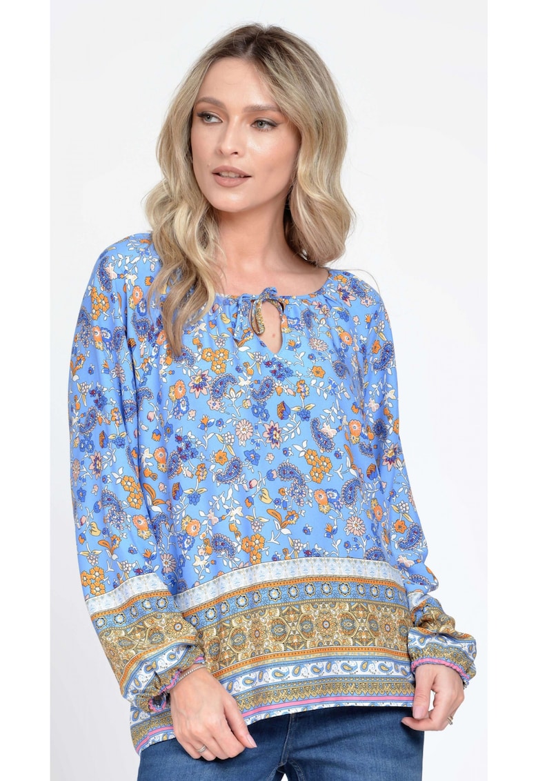 888143228-Блуза IE Дамска с дълъг ръкав - Многоцветна с комбиниран принт Eranthe