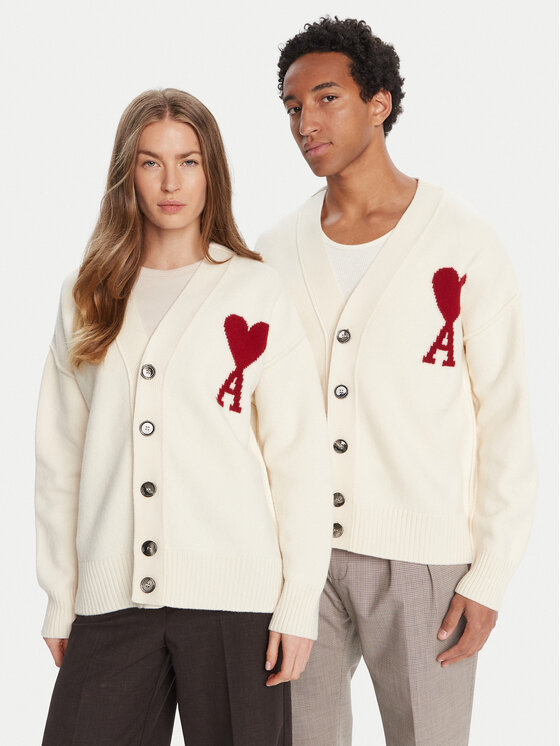 AMI Paris Кардиган BFUKC006.018 Екрю Regular Fit цвят на ниска цена