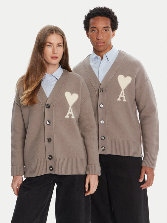 AMI Paris Кардиган UKC090.KN0090 Сив Relaxed Fit цвят на ниска цена