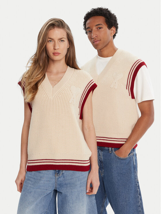 AMI Paris Пуловер UKS768.KN0068 Бежов Regular Fit цвят на ниска цена