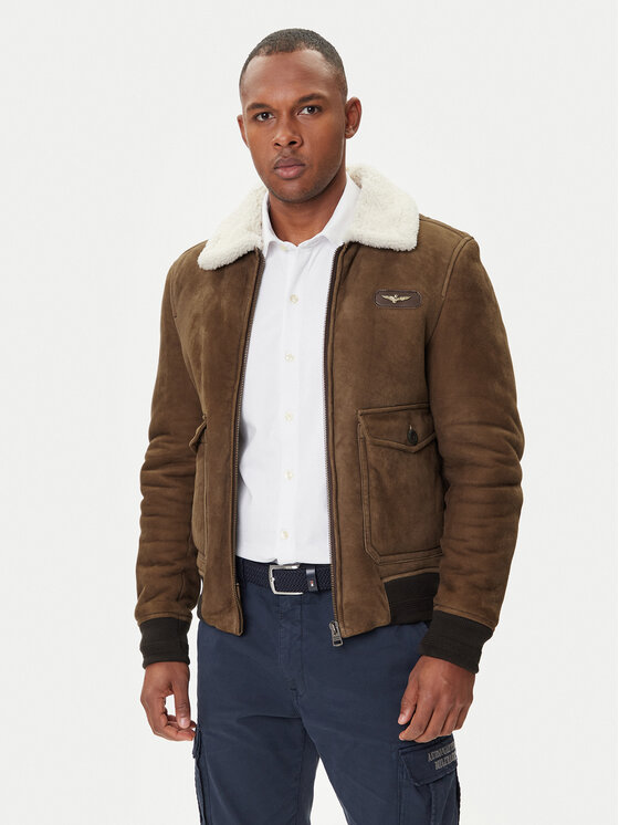 Aeronautica Militare Кожено яке 252PN0163U100893 Кафяв Regular Fit цвят на ниска цена