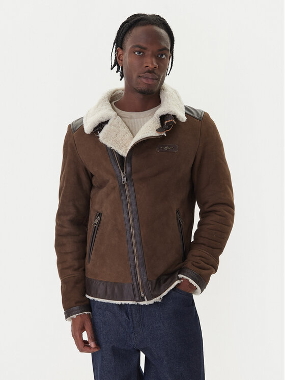 Aeronautica Militare Кожено яке 252PN0164U100893 Кафяв Regular Fit цвят на ниска цена