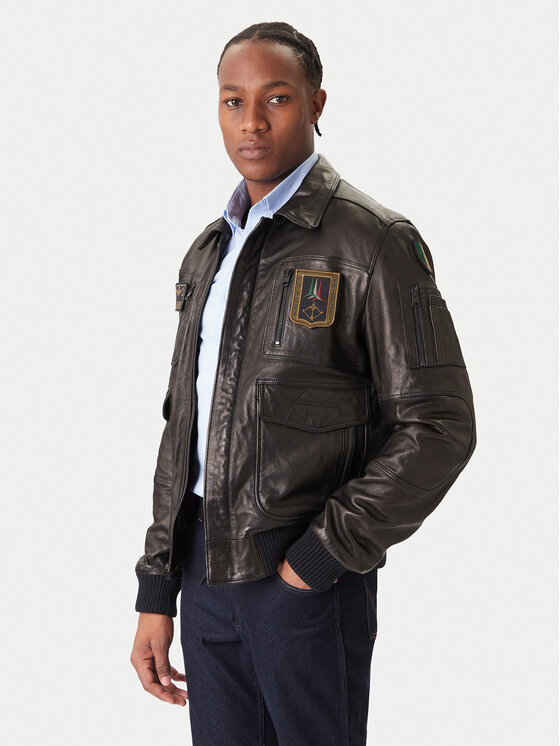 Aeronautica Militare Кожено яке 252PN0846U100839 Черен Regular Fit цвят на ниска цена