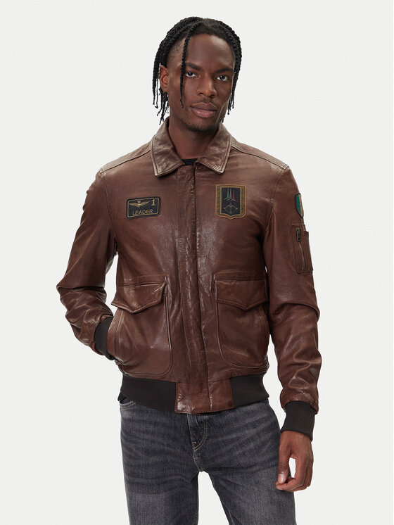 Aeronautica Militare Кожено яке 252PN0895U100839 Кафяв Regular Fit цвят на ниска цена