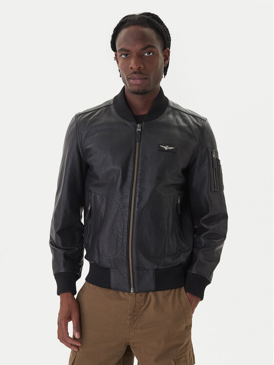 Aeronautica Militare Кожено яке 252PN0958UPL00305 Черен Regular Fit цвят на ниска цена