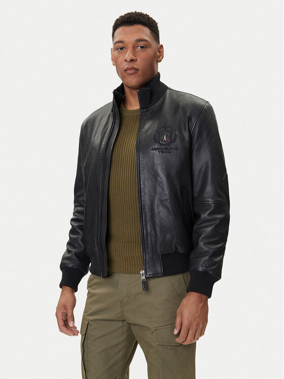 Aeronautica Militare Кожено яке 252PN0959UPL00303 Черен Regular Fit цвят на ниска цена