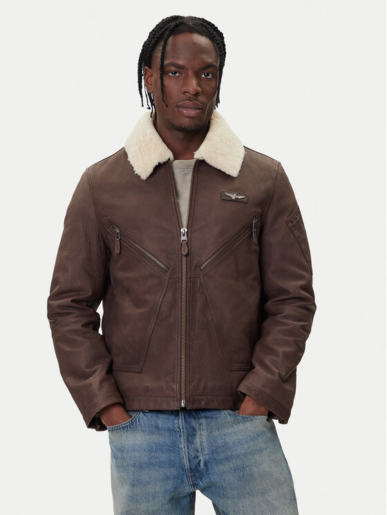 Aeronautica Militare Кожено яке 252PN0960UPL00304 Кафяв Regular Fit цвят на ниска цена