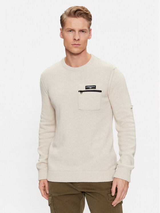 Aeronautica Militare Пуловер 232MA1460L518 Екрю Regular Fit цвят на ниска цена