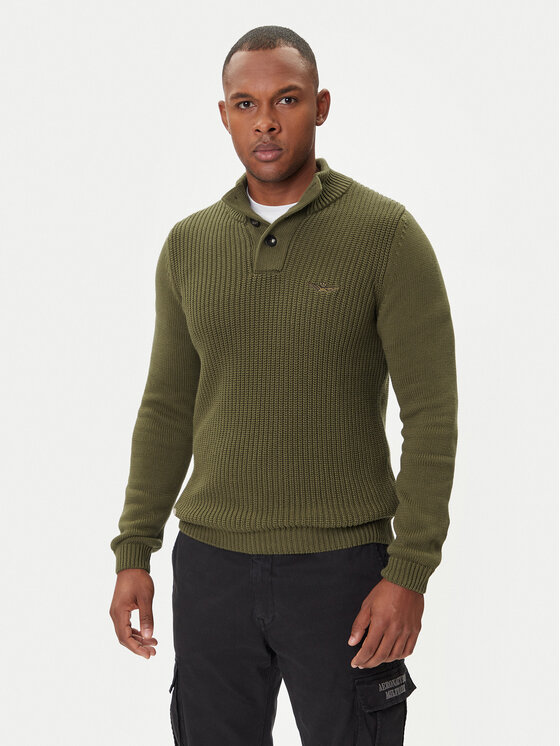 Aeronautica Militare Пуловер 252MA1572UL00409 Зелен Slim Fit цвят на ниска цена