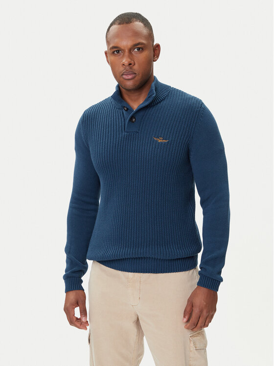 Aeronautica Militare Пуловер 252MA1572UL00409 Син Slim Fit цвят на ниска цена