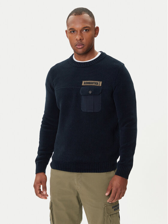 Aeronautica Militare Пуловер 252MA1573UL00539 Тъмносин Regular Fit цвят на ниска цена