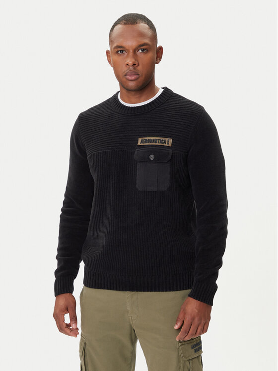 Aeronautica Militare Пуловер 252MA1573UL00539 Черен Regular Fit цвят на ниска цена