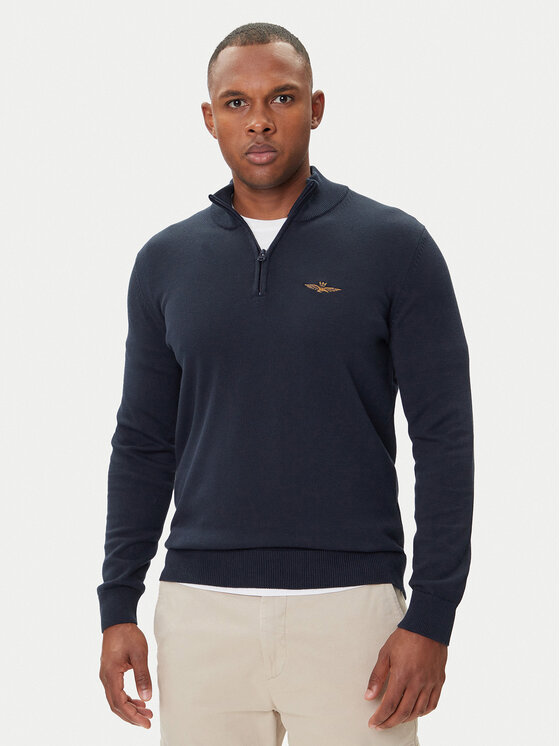 Aeronautica Militare Пуловер 252MA1578UL00506 Тъмносин Regular Fit цвят на ниска цена