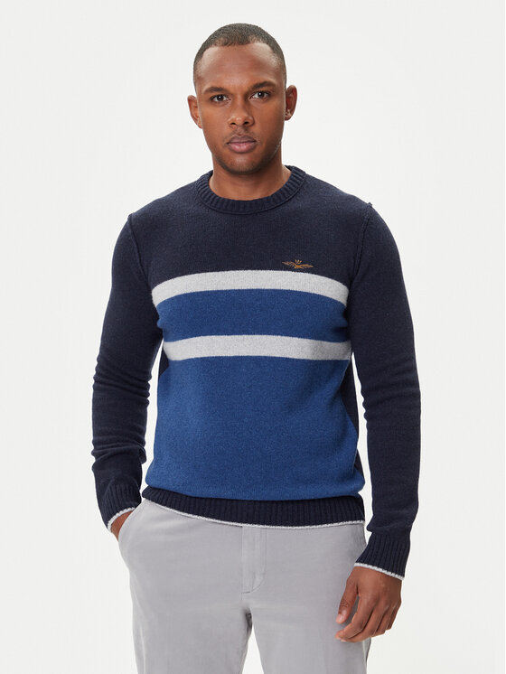 Aeronautica Militare Пуловер 252MA1609UL00924 Тъмносин Regular Fit цвят на ниска цена