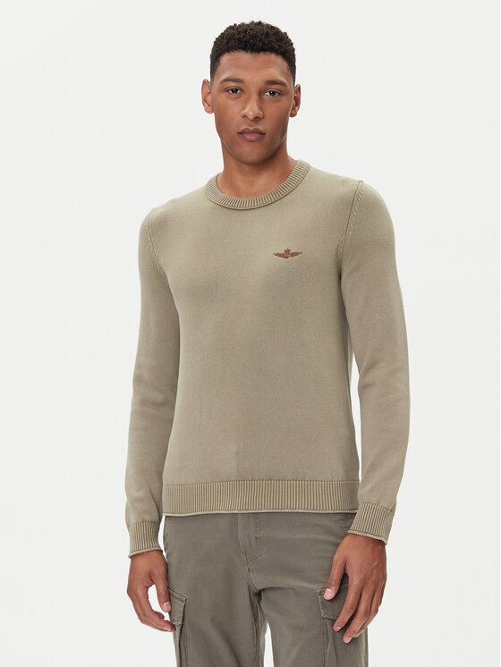 Aeronautica Militare Пуловер 252MA1610UL00556 Каки Regular Fit цвят на ниска цена