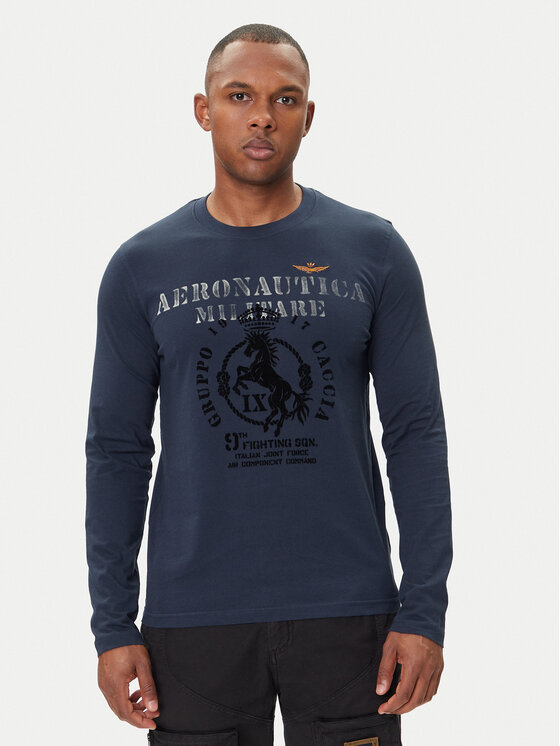Aeronautica Militare Тениска с дълъг ръкав 252TS2471UJ00641 Тъмносин Regular Fit цвят на ниска цена