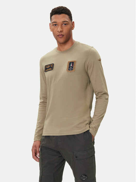 Aeronautica Militare Тениска с дълъг ръкав 252TS2488UJ00710 Каки Regular Fit цвят на ниска цена